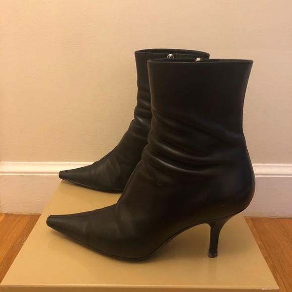 Sergio Rossi Black Leather Zip Pointed Toe Ankle Boots size US 8 EU 38 - Picture 3 of 9